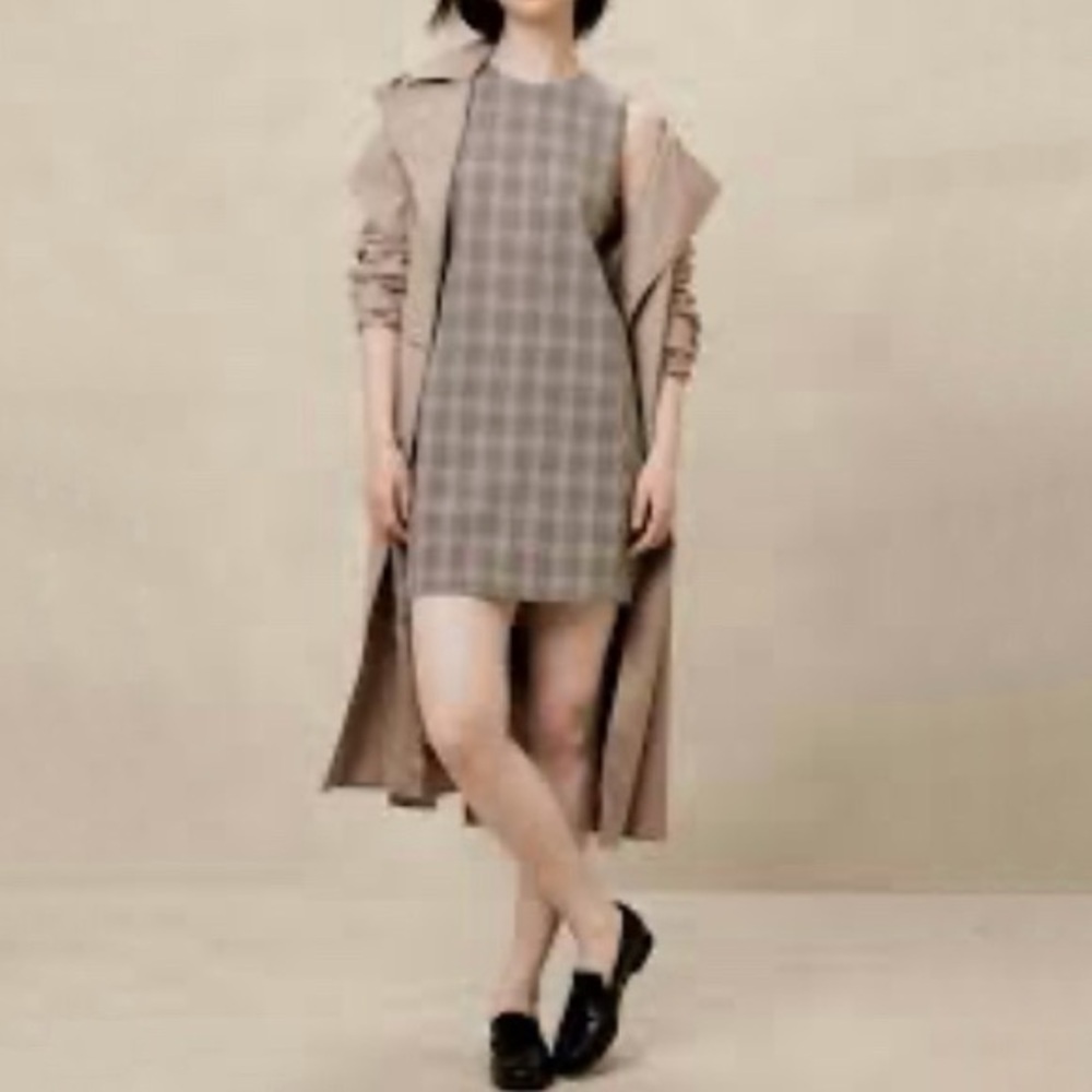 Banana Republic Plaid Shift Mini Dress Size 16 Office Dress Crew Neck Sleeveless